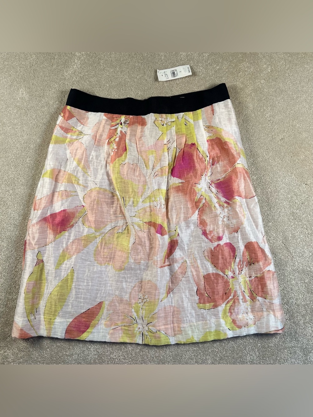 Loft Skirt Floral Linen Blend Knee Length Pink Cream Zip Up NWT women's 2